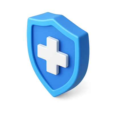 3D Medical Shield Icon with Cross Design