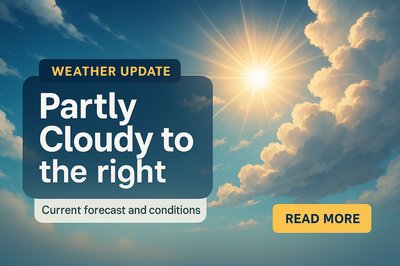 Weather Update Graphic Featuring Partly Cloudy Conditions