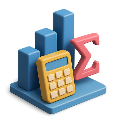 Colorful 3D Quant Icon with Calculator and Graph Elements