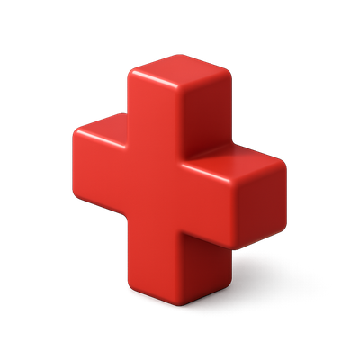 Stylish 3D Red Medical Cross Icon with Volumetric Effect