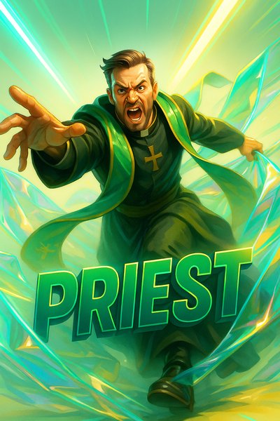 Dynamic Neon Priest Illustration with Vibrant Colors