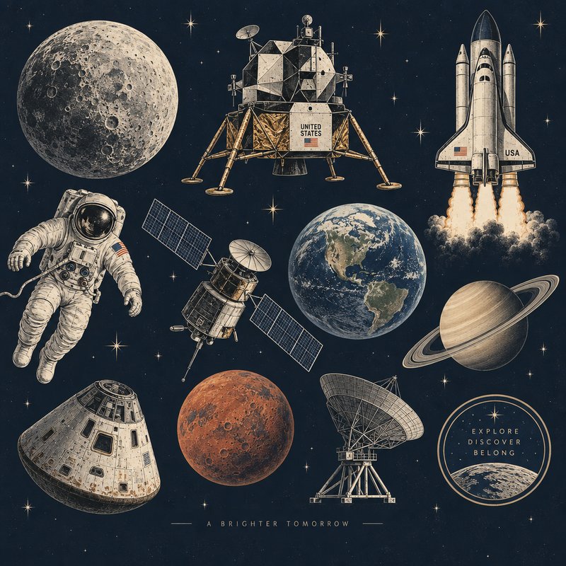 Vintage space exploration elements