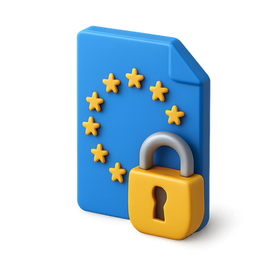 3D GDPR Icon with Lock and EU Stars