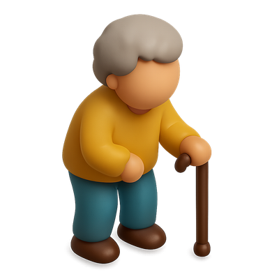 3D Icon of an Elderly Person with a Cane