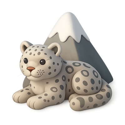 Charming 3D Snow Leopard with Mountain Backdrop
