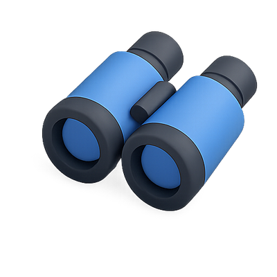 Stylized Blue Binoculars Icon with Modern Design