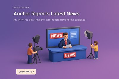 3D News Anchor Scene with Characters and Text Elements