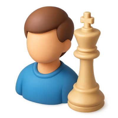 3D King Chess Icon Featuring a Player Figure
