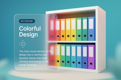 Modern Bookshelf with Colorful Folders in Stylish Interior