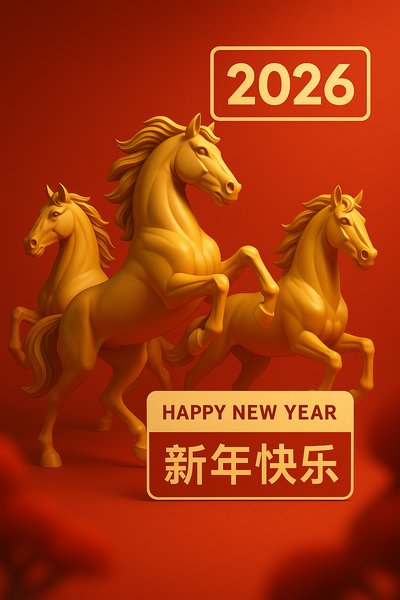 Festive New Year Celebration with Golden Horses
