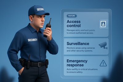 3D Security Guard Illustration with Feature Blocks