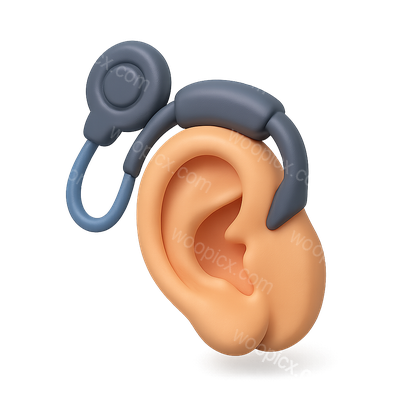 Stylized 3D Ear Icon with Stethoscope Attachment