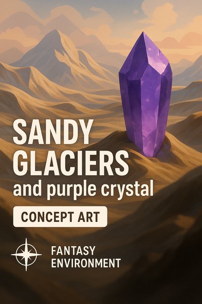 Fantasy Concept Art Featuring Sandy Glaciers and a Purple Crystal