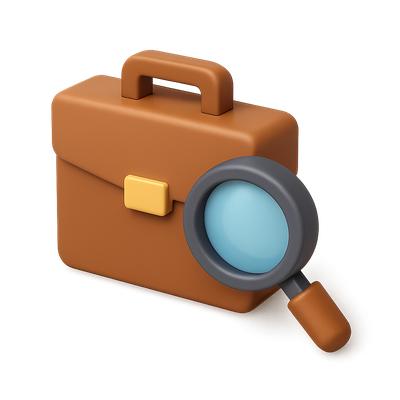 3D Briefcase and Magnifying Glass Icon Design