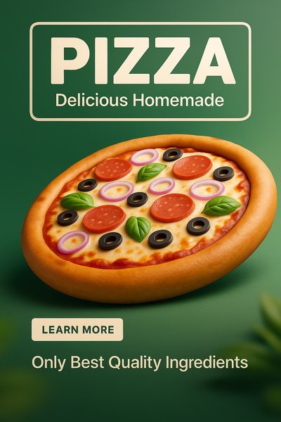 3D Pizza Illustration with Bold Text and Realistic Style