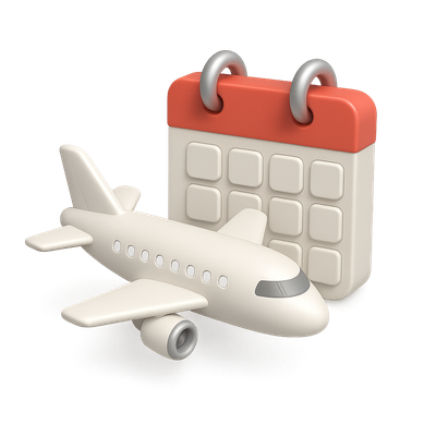 3D Airplane and Calendar Icon in Isometric View
