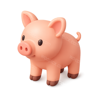 Adorable 3D Piglet Icon with Volumetric Detail