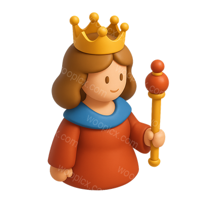 Stylized 3D Queen Icon with Scepter in Isometric View