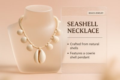 Elegant 3D Seashell Necklace Display with Text Overlay
