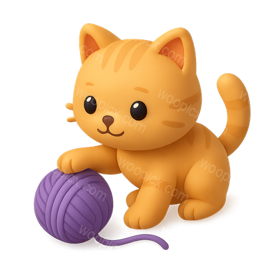 Adorable 3D Kitten Playing with Yarn Icon