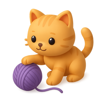 Adorable 3D Kitten Playing with Yarn Icon