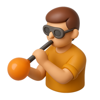 3D Glassblower Icon with Pipe in Isometric View