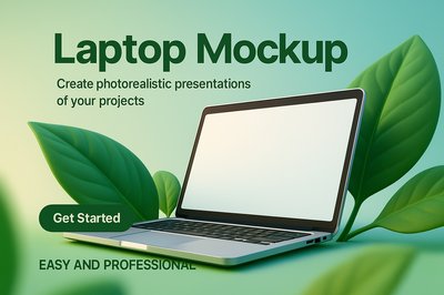 Stylish Laptop Mockup Surrounded by Green Leaves
