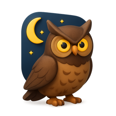 Stylized 3D Owl Icon with Night Elements