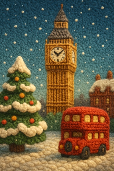 Woolen Big Ben in a Snowy Scene