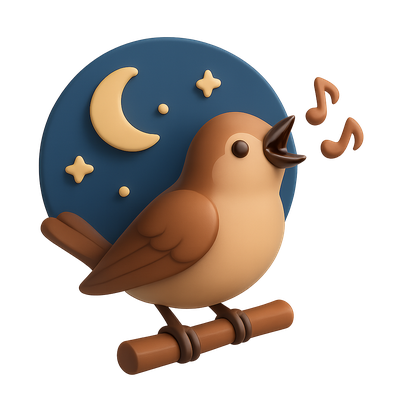 3D Nightingale Icon Singing Under the Night Sky