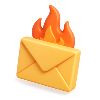 3D Fiery Envelope Icon with Flames