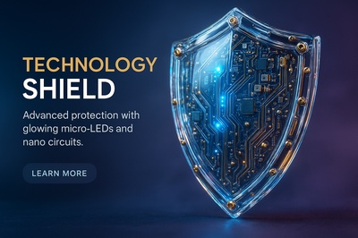Hyperrealistic Technology Shield with Glowing Micro-LEDs