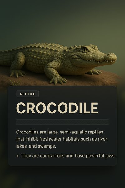 3D Crocodile Illustration with Informative Design Elements