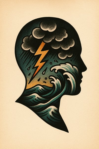 Stormy Silhouette Tattoo Design in Classic Style