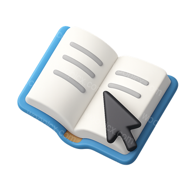 3D Open Book Icon with Cursor Illustration