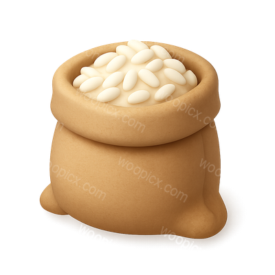 3D Rice Sack Icon with Grains in Isometric View
