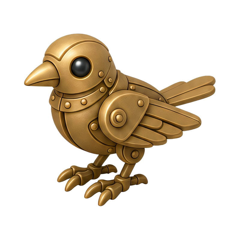 brass mechanical bird sculpture