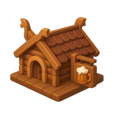 Stylized 3D Viking Mead Hall Icon with Beer Sign