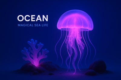 Glowing Ocean Environment with Jellyfish and Coral