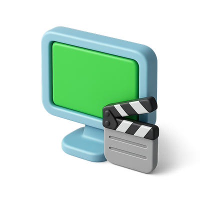 3D Chroma-Key Icon with Film Slate and Monitor