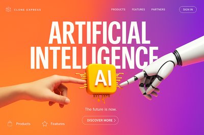 Modern AI Landing Page Design Featuring Human and Robot Interaction