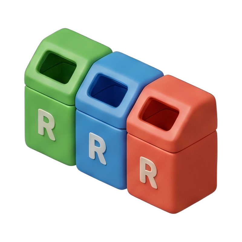 Recycling station with three bins