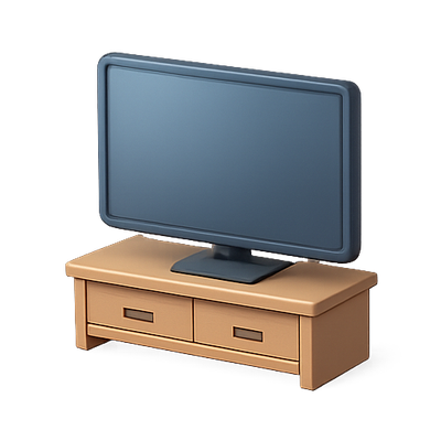 Stylized Television Display on Wooden Stand