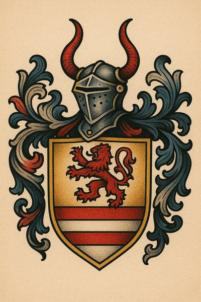 Illustrative Coat of Arms with Lion and Helmet Design