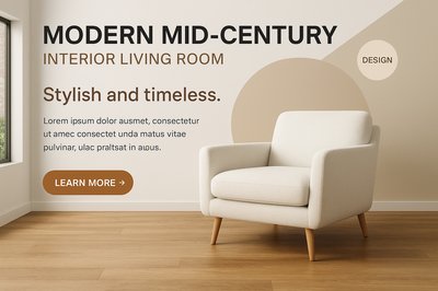 Modern Mid-Century Interior Living Room Design with Armchair