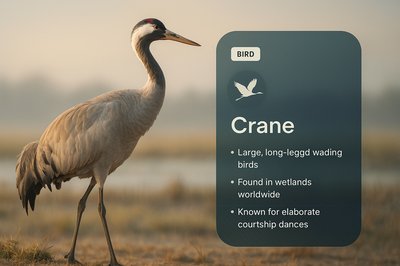 Elegant Crane Illustration with Informative Overlay