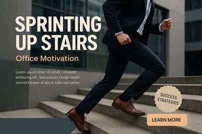Young Businessman Sprinting Up Office Stairs for Motivation