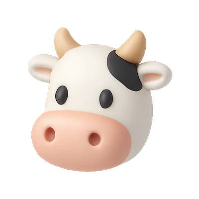 Cute Cartoon Cow Face Icon with Playful Design