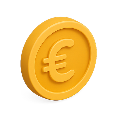 3D Rendered Euro Coin in Bright Yellow