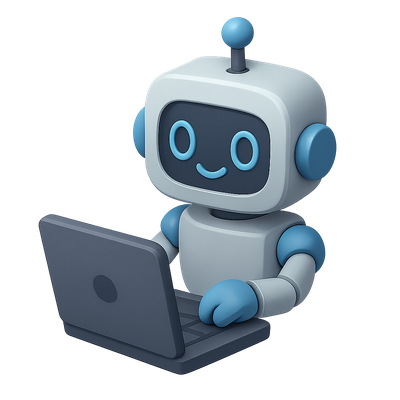 3D Robot Icon with Laptop in Isometric View